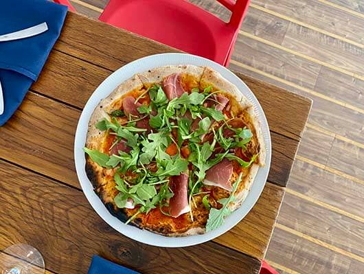 Pizza from Rae's on the Beach