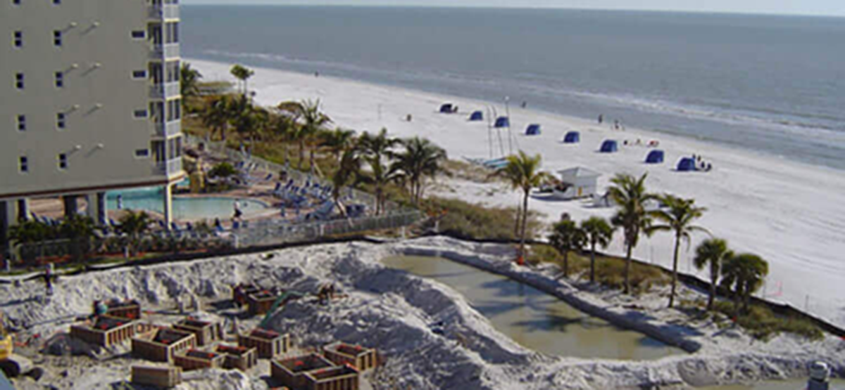 aerial view of pink shell in construction in 2006